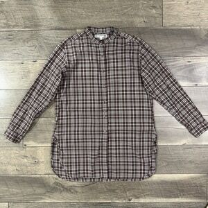 UNIQLO x Ines de la Fressange Long Plaid Tunic Shirt Brown Checkers Womens Small